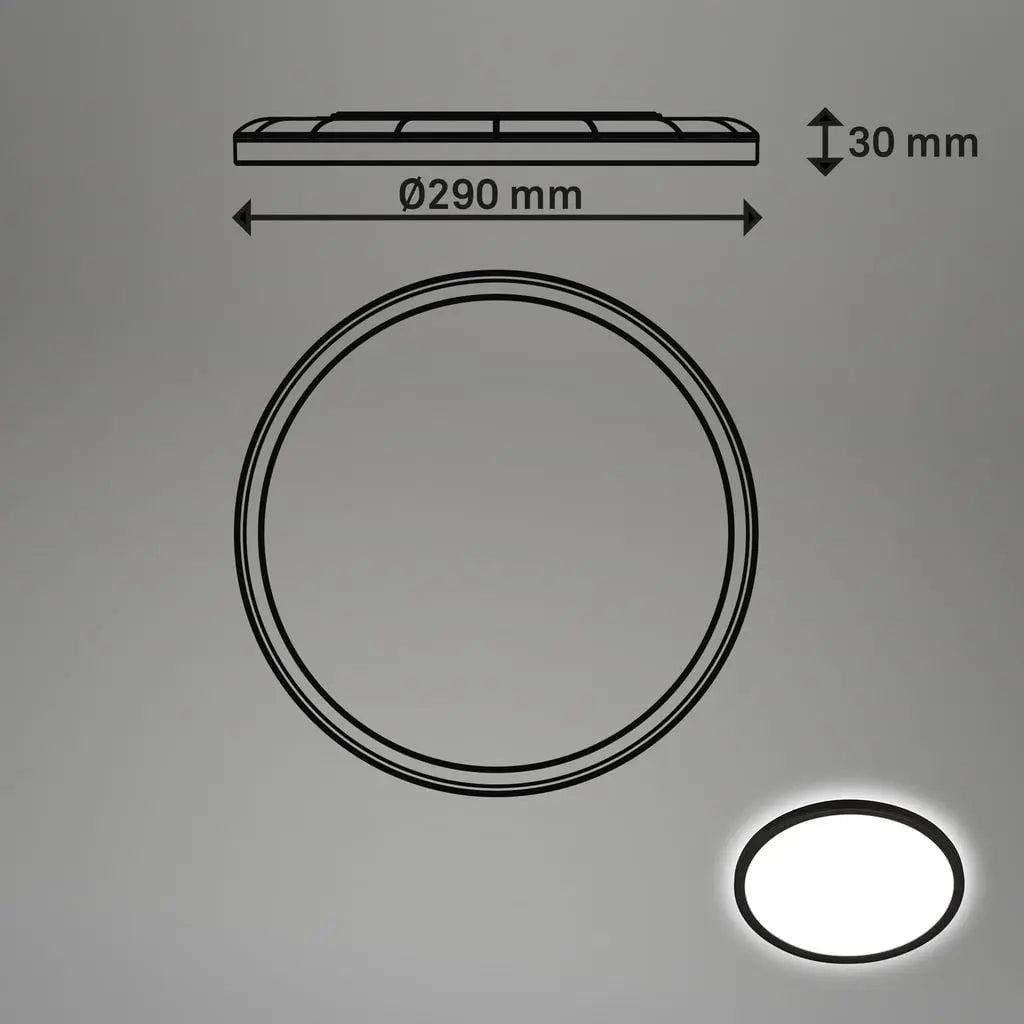 Lámpara de techo LED para baño, negra, 18 vatios, 2400 lm, 400 K, IP44, Ø 29 cm – Briloner