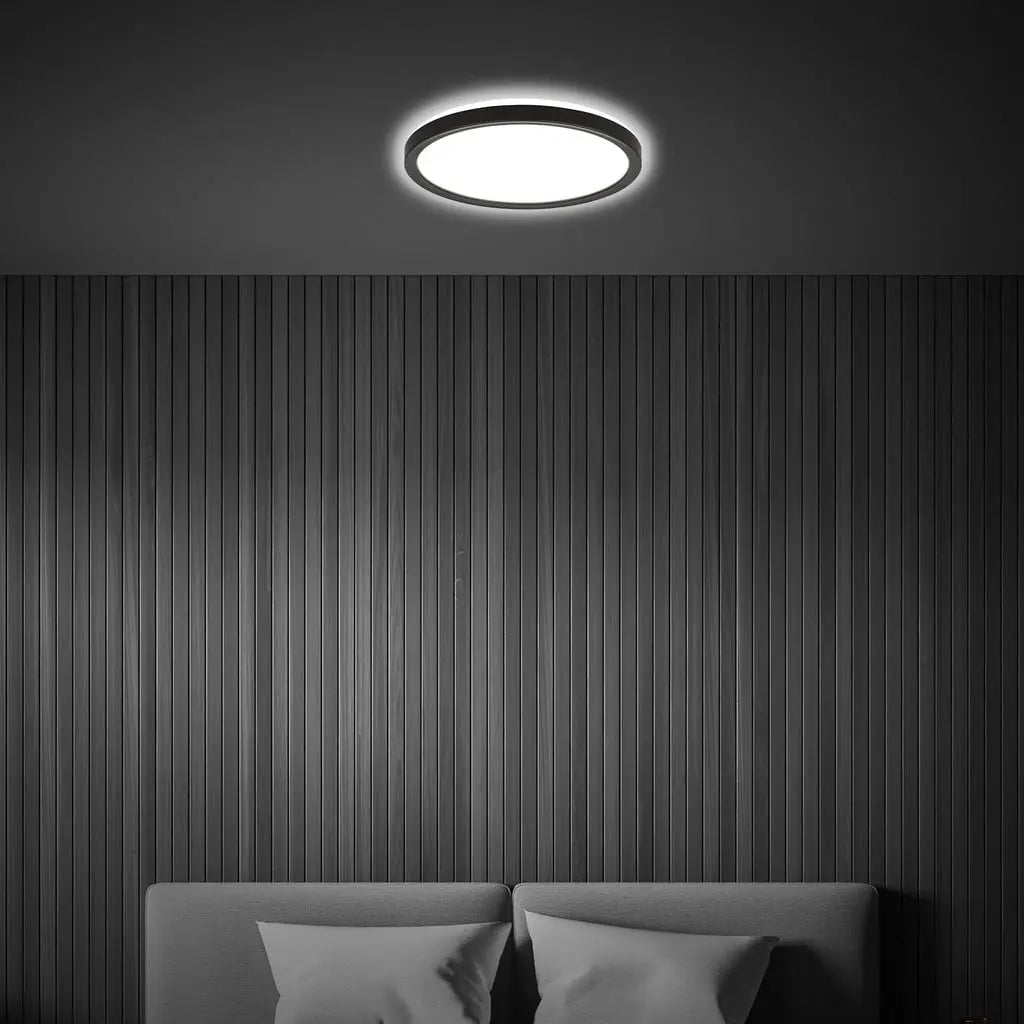 Lámpara de techo LED para baño, negra, 18 vatios, 2400 lm, 400 K, IP44, Ø 29 cm – Briloner